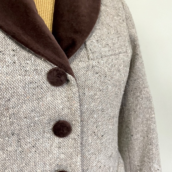 Vintage tweed and velvet wool blazer coat 4 S/M - Picture 6 of 10